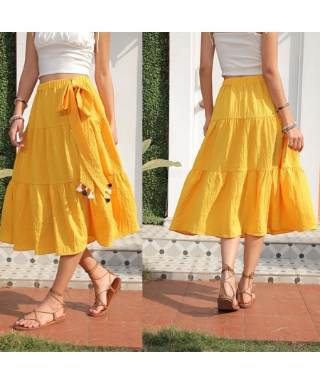 2023 Spring/Summer New Women's Halfskirt with European and American Lacing Solid Elastic Waist Ruffle Edge Halfskirt $41.37 -...