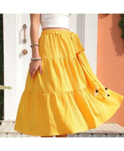 2023 Spring/Summer New Women's Halfskirt with European and American Lacing Solid Elastic Waist Ruffle Edge Halfskirt $41.37 -...