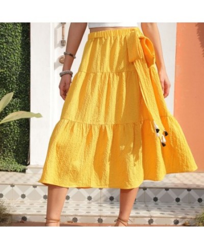 2023 Spring/Summer New Women's Halfskirt with European and American Lacing Solid Elastic Waist Ruffle Edge Halfskirt $41.37 -...