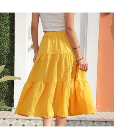 2023 Spring/Summer New Women's Halfskirt with European and American Lacing Solid Elastic Waist Ruffle Edge Halfskirt $41.37 -...