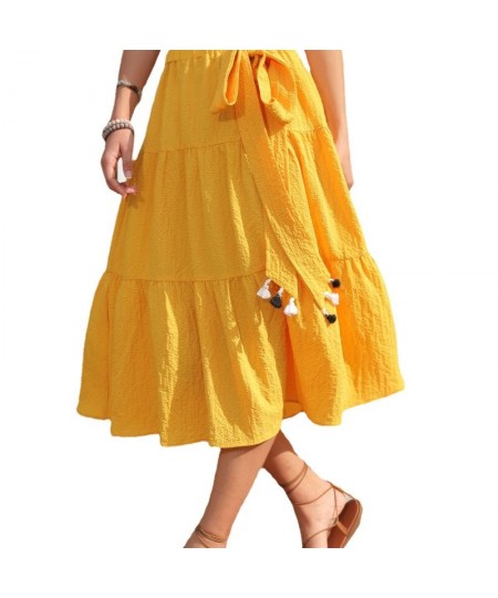 2023 Spring/Summer New Women's Halfskirt with European and American Lacing Solid Elastic Waist Ruffle Edge Halfskirt $41.37 -...