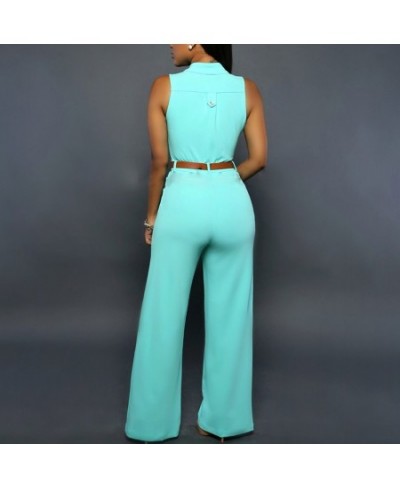 Formal Jumpsuit Wide Leg Pant Women Office Solid Color Sleeveless Belt Shirt Jumpsuit Basic V Neck Single Breasted Jumpsuit $...