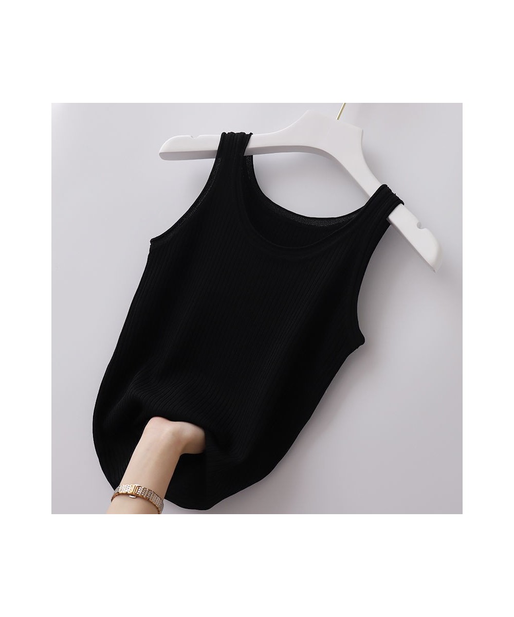 Summer Knit Vest Top Sexy Sleeveless O Neck Women Camisole Pure Color Black White T-shirt Solid Color Plus Size Slim Tank Top...