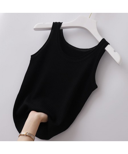 Summer Knit Vest Top Sexy Sleeveless O Neck Women Camisole Pure Color Black White T-shirt Solid Color Plus Size Slim Tank Top...