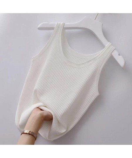 Summer Knit Vest Top Sexy Sleeveless O Neck Women Camisole Pure Color Black White T-shirt Solid Color Plus Size Slim Tank Top...