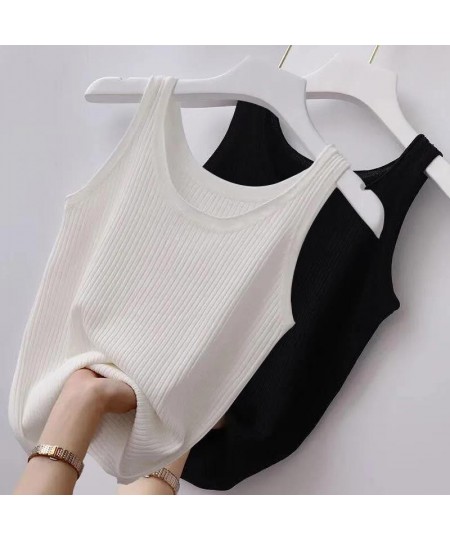 Summer Knit Vest Top Sexy Sleeveless O Neck Women Camisole Pure Color Black White T-shirt Solid Color Plus Size Slim Tank Top...