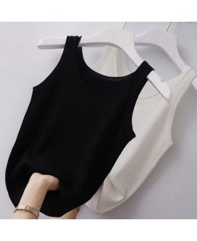 Summer Knit Vest Top Sexy Sleeveless O Neck Women Camisole Pure Color Black White T-shirt Solid Color Plus Size Slim Tank Top...