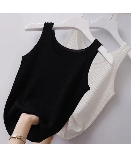 Summer Knit Vest Top Sexy Sleeveless O Neck Women Camisole Pure Color Black White T-shirt Solid Color Plus Size Slim Tank Top...