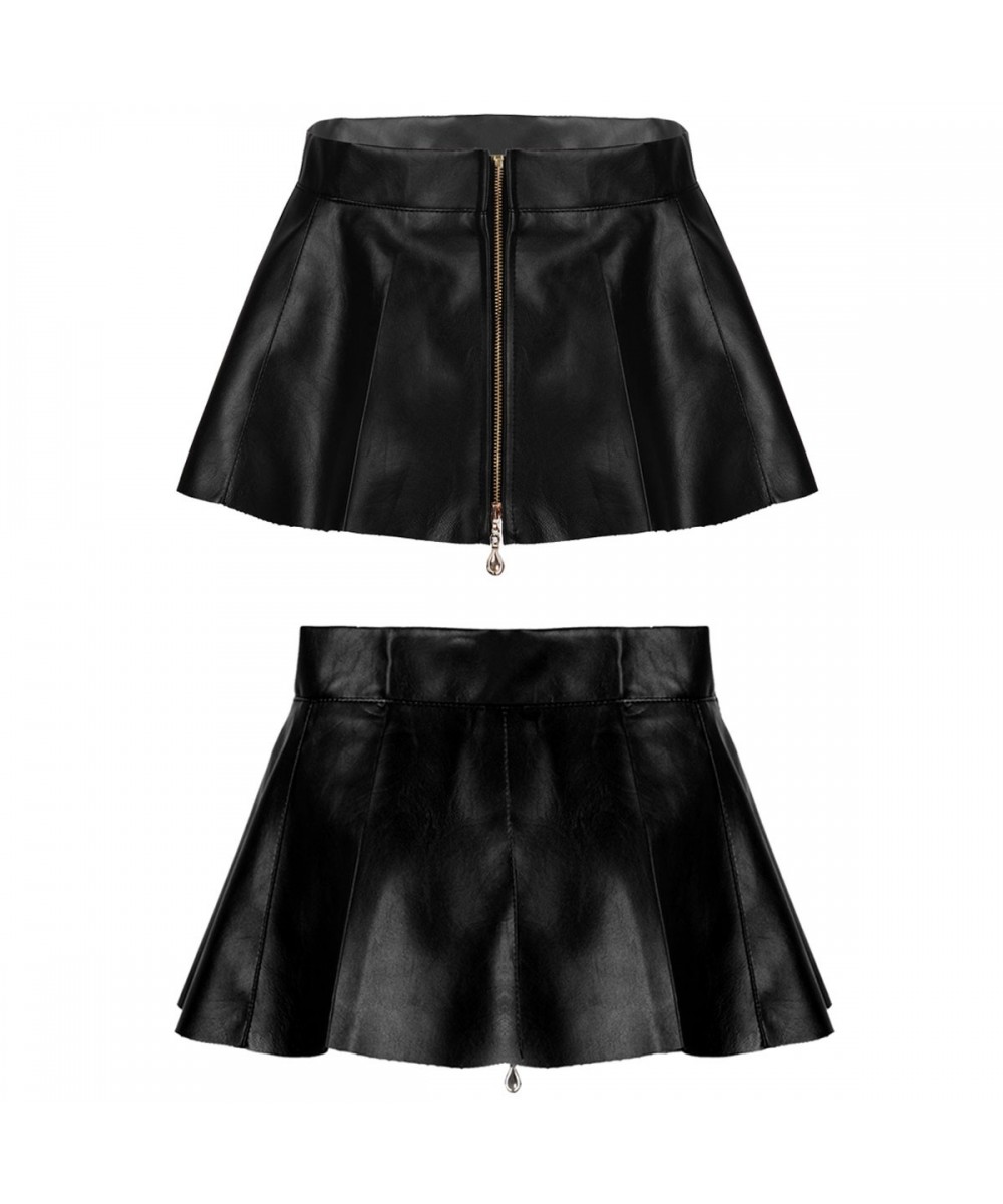 Womens Lingerie PU Leather Skirts High Waist Front Zipper Pleated Mini Skirt Party Nightwear Bar Clubwear for Sexy Role Play ...