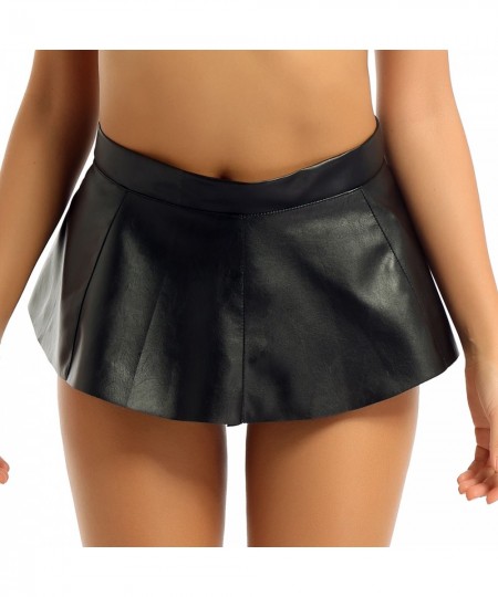 Womens Lingerie PU Leather Skirts High Waist Front Zipper Pleated Mini Skirt Party Nightwear Bar Clubwear for Sexy Role Play ...