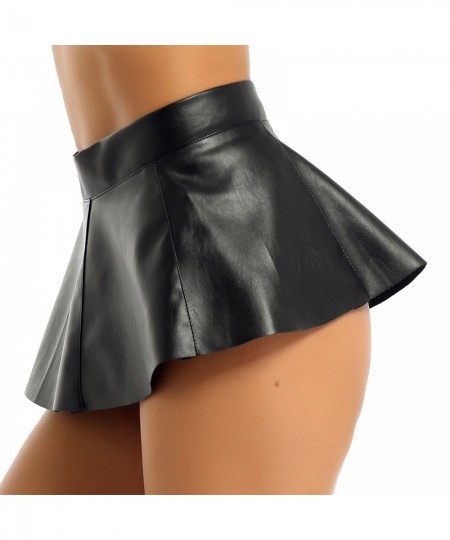 Womens Lingerie PU Leather Skirts High Waist Front Zipper Pleated Mini Skirt Party Nightwear Bar Clubwear for Sexy Role Play ...