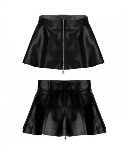 Womens Lingerie PU Leather Skirts High Waist Front Zipper Pleated Mini Skirt Party Nightwear Bar Clubwear for Sexy Role Play ...