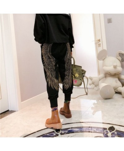 Women's Knitted Pants Rhinestone Wings Diamond High Elastic Skinny Stretchy Trousers Fashion Hip Hop Harajuku Female Harem $4...