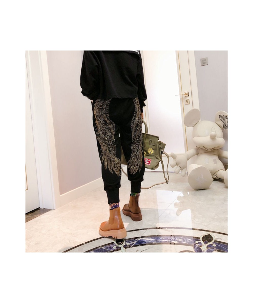 Women's Knitted Pants Rhinestone Wings Diamond High Elastic Skinny Stretchy Trousers Fashion Hip Hop Harajuku Female Harem $4...