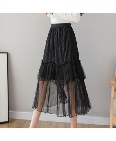 Chic Women Elegant Floral Embroidery Mesh A-line Midi Skirt Pleated Hem High Waist Lace Skirts for Summer Girls Fairy $28.07 ...