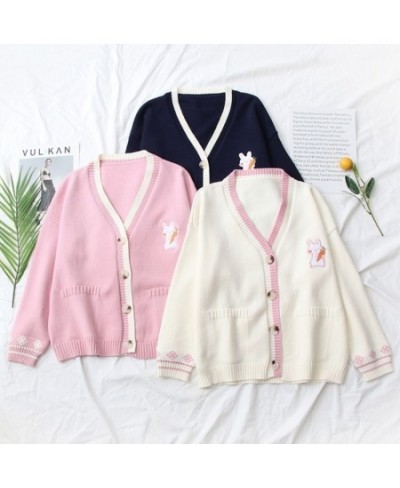 Korean Sweet Chic Women Sweaters Japanese V Neck Long Sleeve Cute Cardigans 2023 New Embroidery Cardigan $36.15 - Sweaters