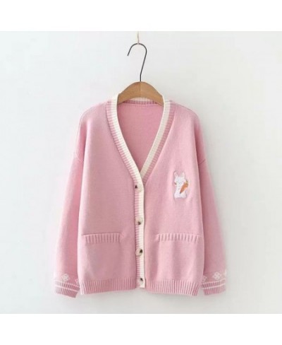 Korean Sweet Chic Women Sweaters Japanese V Neck Long Sleeve Cute Cardigans 2023 New Embroidery Cardigan $36.15 - Sweaters