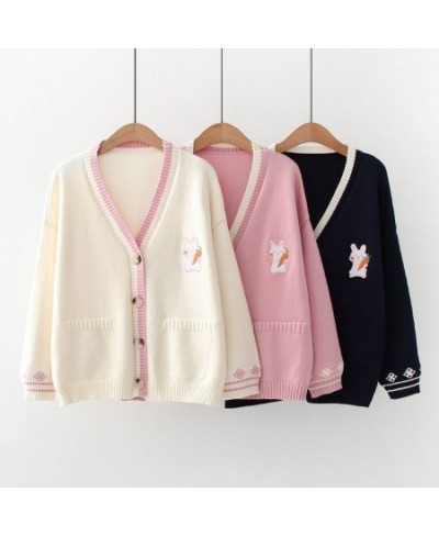 Korean Sweet Chic Women Sweaters Japanese V Neck Long Sleeve Cute Cardigans 2023 New Embroidery Cardigan $36.15 - Sweaters