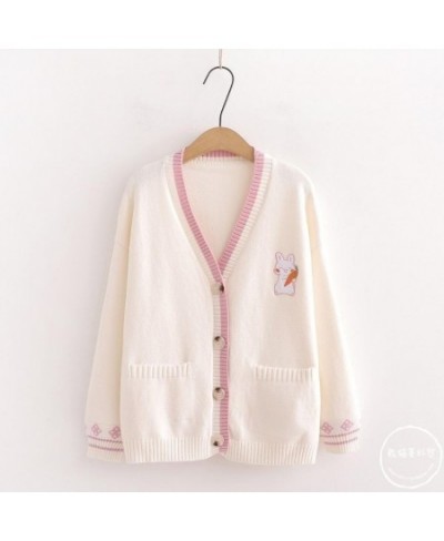 Korean Sweet Chic Women Sweaters Japanese V Neck Long Sleeve Cute Cardigans 2023 New Embroidery Cardigan $36.15 - Sweaters