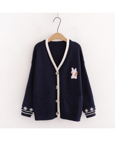 Korean Sweet Chic Women Sweaters Japanese V Neck Long Sleeve Cute Cardigans 2023 New Embroidery Cardigan $36.15 - Sweaters