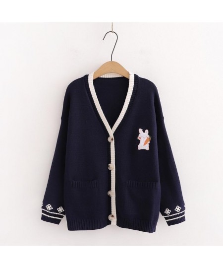 Korean Sweet Chic Women Sweaters Japanese V Neck Long Sleeve Cute Cardigans 2023 New Embroidery Cardigan $36.15 - Sweaters