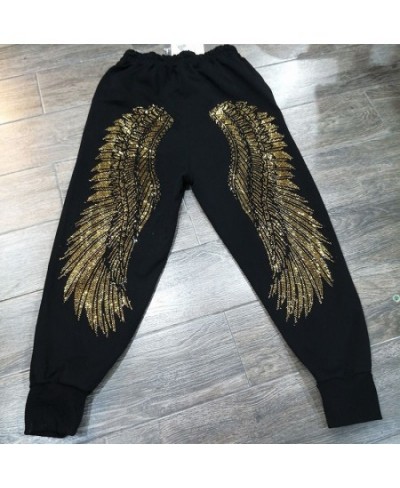 Women's Knitted Pants Rhinestone Wings Diamond High Elastic Skinny Stretchy Trousers Fashion Hip Hop Harajuku Female Harem $4...