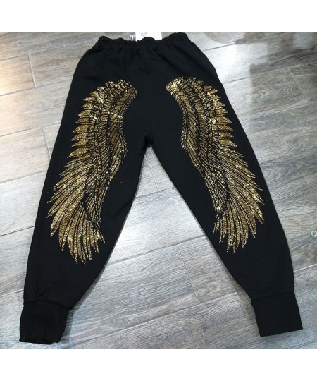 Women's Knitted Pants Rhinestone Wings Diamond High Elastic Skinny Stretchy Trousers Fashion Hip Hop Harajuku Female Harem $4...