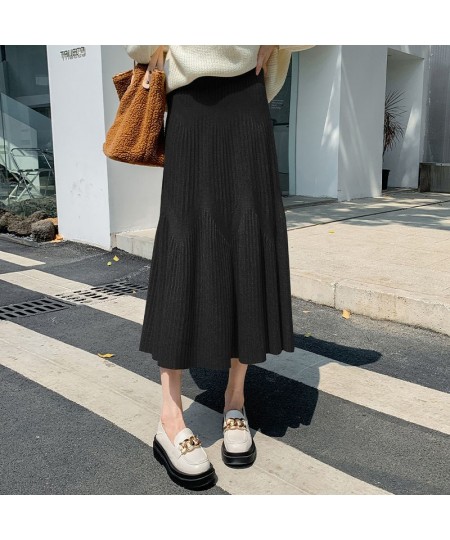 Thicking Knitted Long Skirts Women Autumn Winter High Waist Umbrella Skater Faldas Female Korean Fashion Cotton Skirts $38.18...