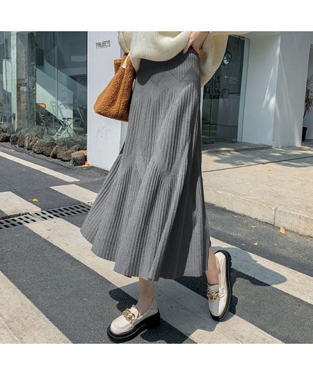 Thicking Knitted Long Skirts Women Autumn Winter High Waist Umbrella Skater Faldas Female Korean Fashion Cotton Skirts $38.18...