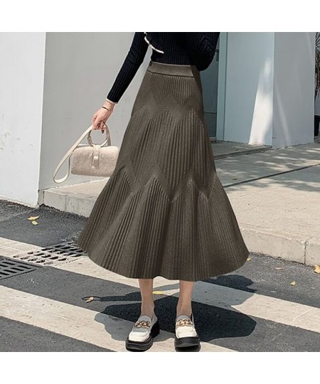 Thicking Knitted Long Skirts Women Autumn Winter High Waist Umbrella Skater Faldas Female Korean Fashion Cotton Skirts $38.18...