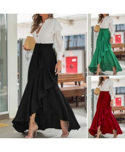 Fashion Spring Long Skirts 2023 Women Waist Belt Lace Fishtail Design Sexy Streetwear High Waist Irregular Ruffles Long Skirt...