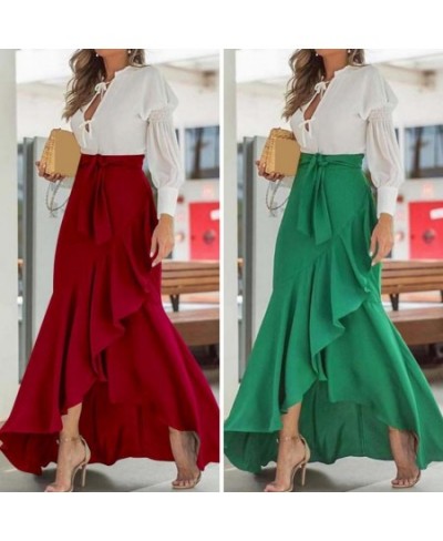 Fashion Spring Long Skirts 2023 Women Waist Belt Lace Fishtail Design Sexy Streetwear High Waist Irregular Ruffles Long Skirt...