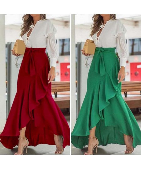 Fashion Spring Long Skirts 2023 Women Waist Belt Lace Fishtail Design Sexy Streetwear High Waist Irregular Ruffles Long Skirt...