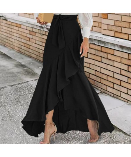 Fashion Spring Long Skirts 2023 Women Waist Belt Lace Fishtail Design Sexy Streetwear High Waist Irregular Ruffles Long Skirt...