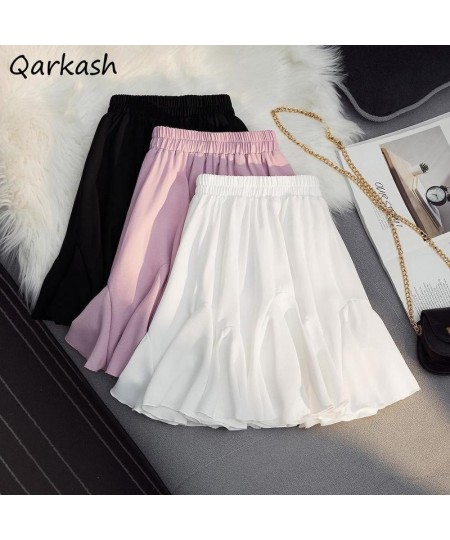 Mini Skirts Women Summer Ruffles Cute 2XL-6XL Solid Sweet Colleges Korean Style Leisure Simple Daily Ladies Bottom Sweet Ins ...