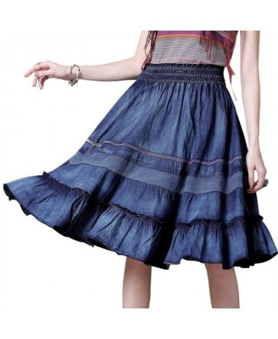 2023 Spring New Fashion All-match Patchwork Denim Skirt Casual Comfortable Solid Color Women Knee-length Ruffles Skirt $61.16...