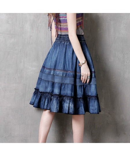 2023 Spring New Fashion All-match Patchwork Denim Skirt Casual Comfortable Solid Color Women Knee-length Ruffles Skirt $61.16...