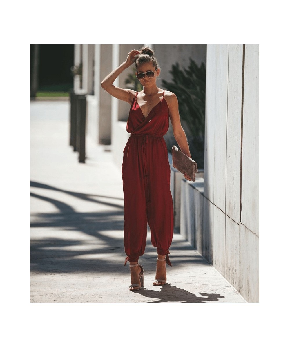 2023 Summer Jumpsuits For Women Elegantes Casual Sleeveless V-neck Strap Lace Up Jumpsuit De Fiesta Mujer Long Rompers Plus $...