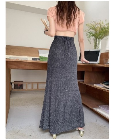 Long Maxi Skirt Women 2023 Summer Korean Fashion Shiny Elegant Aesthetic High Waist Fishtail Skirt Female $42.15 - Skirts