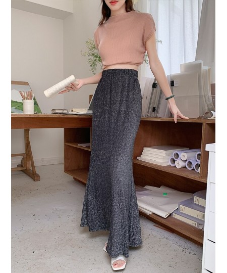 Long Maxi Skirt Women 2023 Summer Korean Fashion Shiny Elegant Aesthetic High Waist Fishtail Skirt Female $42.15 - Skirts