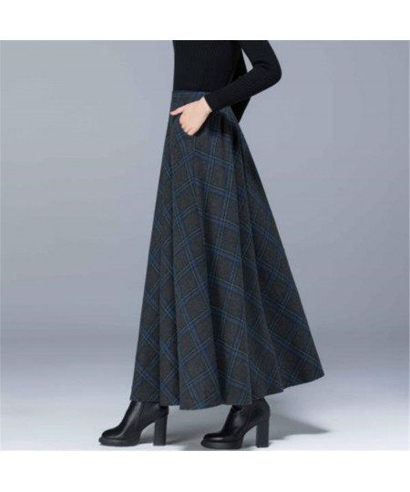 Mom High Waist Woolen plaid Skirts 2022 Autumn Winter Women's 3XL Wool Maxi Skirts Female Fashion Casual Long Streetwear $49....