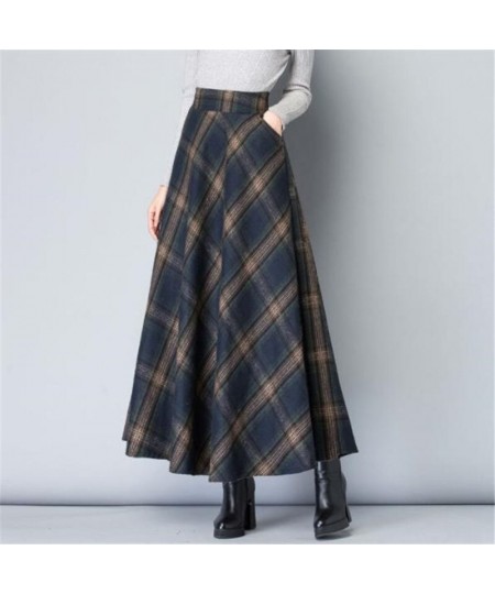 Mom High Waist Woolen plaid Skirts 2022 Autumn Winter Women's 3XL Wool Maxi Skirts Female Fashion Casual Long Streetwear $49....