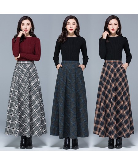 Mom High Waist Woolen plaid Skirts 2022 Autumn Winter Women's 3XL Wool Maxi Skirts Female Fashion Casual Long Streetwear $49....