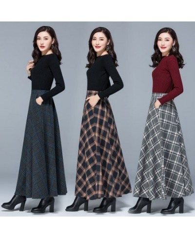 Mom High Waist Woolen plaid Skirts 2022 Autumn Winter Women's 3XL Wool Maxi Skirts Female Fashion Casual Long Streetwear $49....