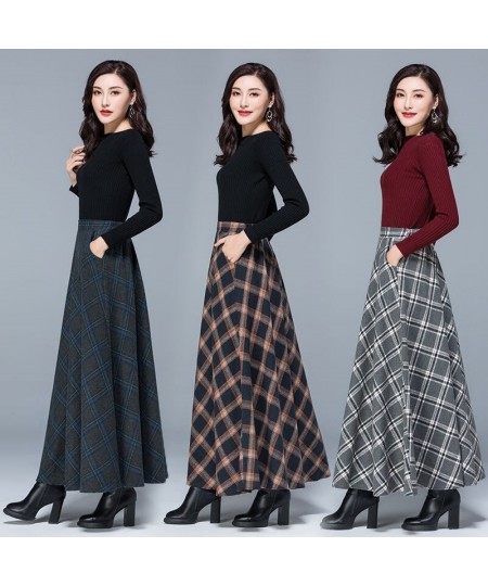 Mom High Waist Woolen plaid Skirts 2022 Autumn Winter Women's 3XL Wool Maxi Skirts Female Fashion Casual Long Streetwear $49....