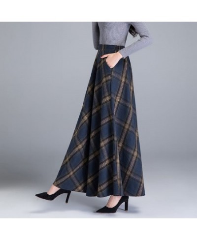 Mom High Waist Woolen plaid Skirts 2022 Autumn Winter Women's 3XL Wool Maxi Skirts Female Fashion Casual Long Streetwear $49....