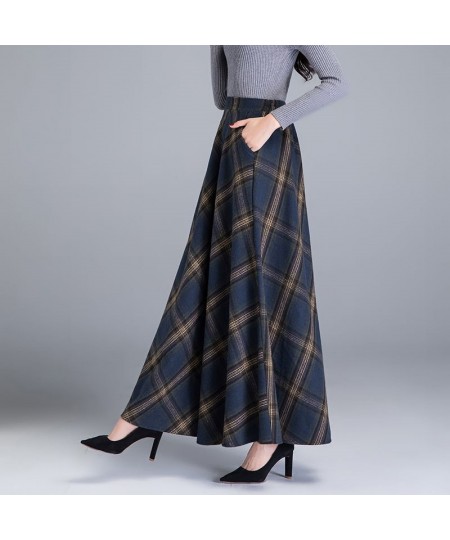 Mom High Waist Woolen plaid Skirts 2022 Autumn Winter Women's 3XL Wool Maxi Skirts Female Fashion Casual Long Streetwear $49....