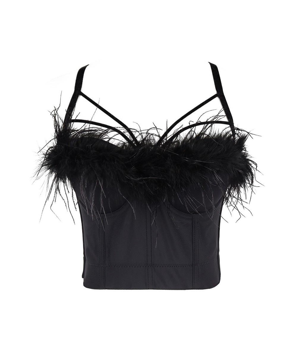 Winter Vintage Feather Crop Tops With Cups Women Sexy Nightclub Show Cropped Push Up Bralette Bra Female Corset Top $45.90 - ...