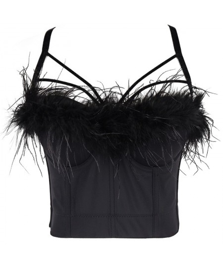 Winter Vintage Feather Crop Tops With Cups Women Sexy Nightclub Show Cropped Push Up Bralette Bra Female Corset Top $45.90 - ...