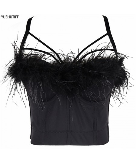 Winter Vintage Feather Crop Tops With Cups Women Sexy Nightclub Show Cropped Push Up Bralette Bra Female Corset Top $45.90 - ...